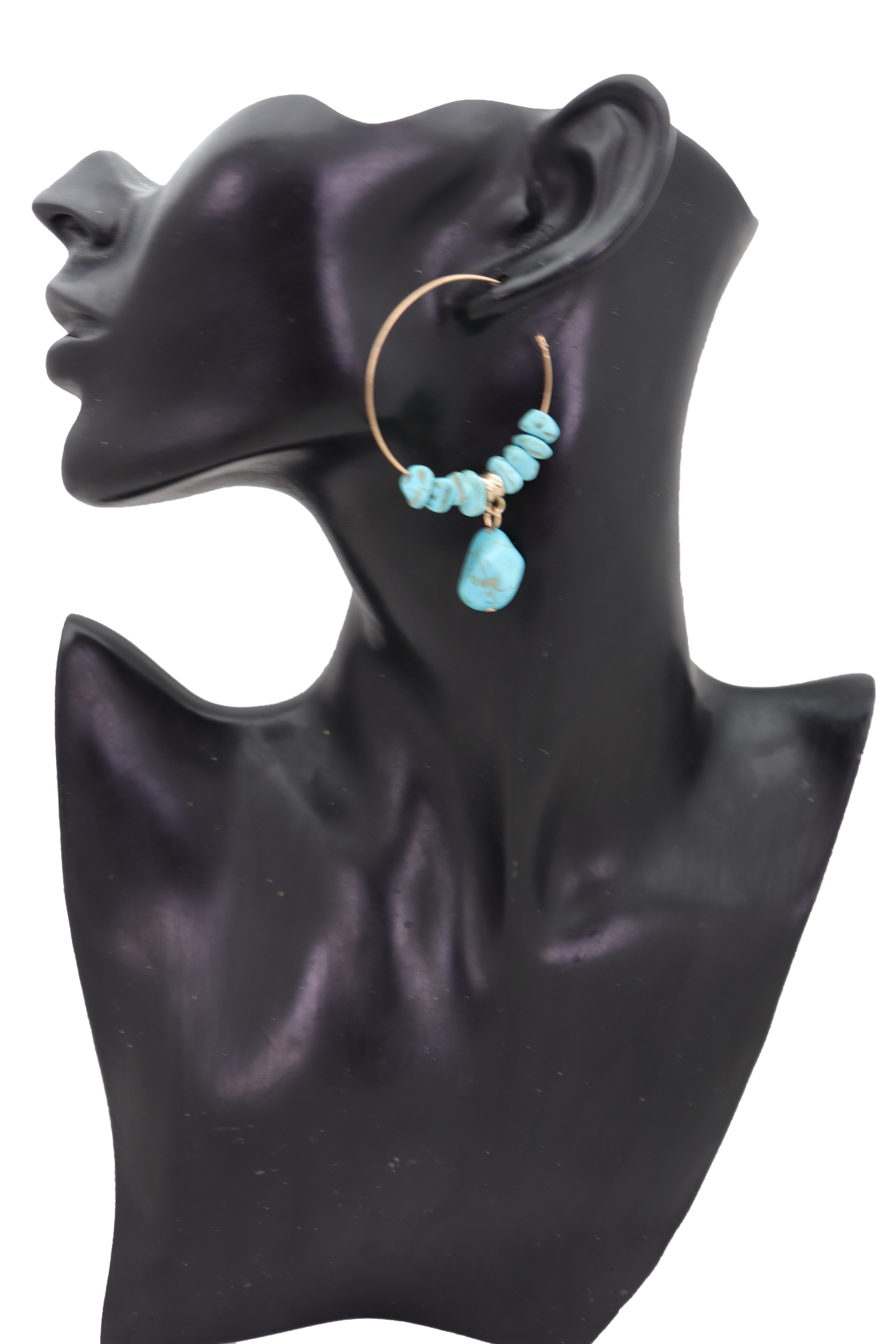 Women Gold Metal Hoop Earrings Western Fashion Turquoise Blue Beads -  Walmart Business Supplies