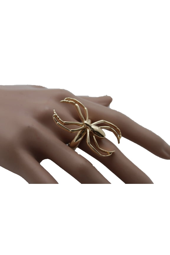 Women Gold Metal Insect Fashion Jewelry Ring Elastic Band Pop Star Spider Cute