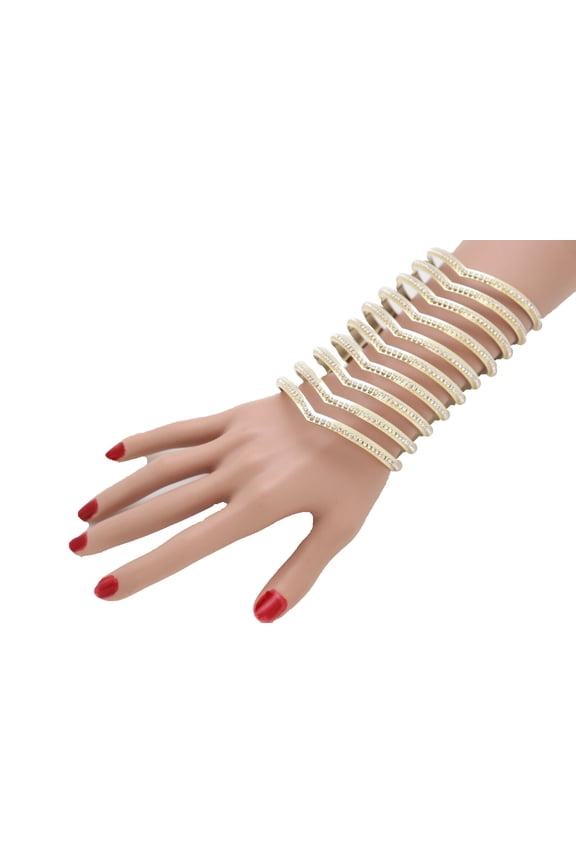 Women Gold Metal Long Cuff Bracelet Chevron Wonder Trendy Fashion Jewelry