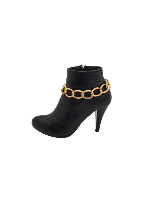 Women Gold Metal Textured Chain Chunky Links Boot Bracelet Shoe