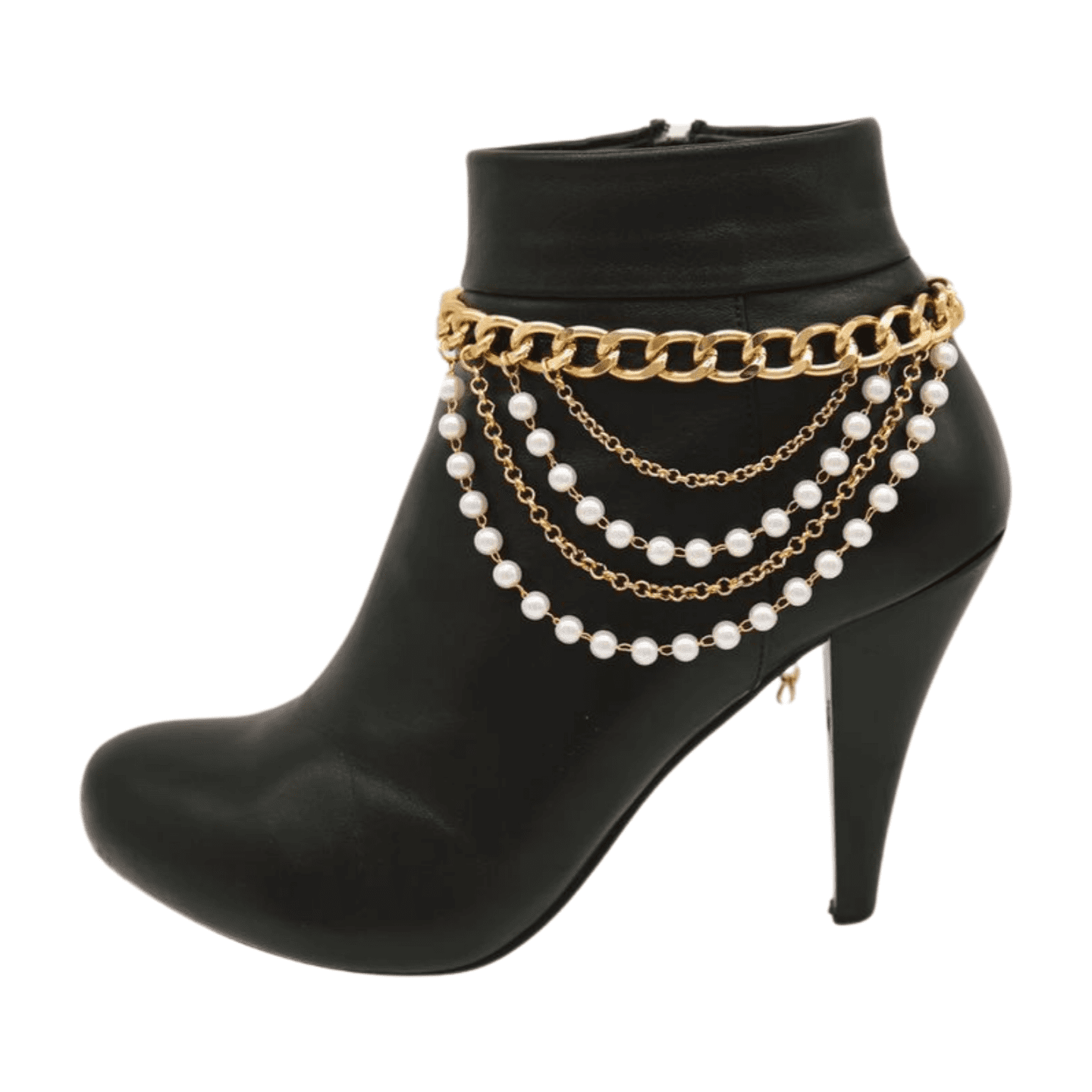 Women Gold Metal Western Boot Chain Bracelet Shoe Anklet Wave Pearl Beads z035