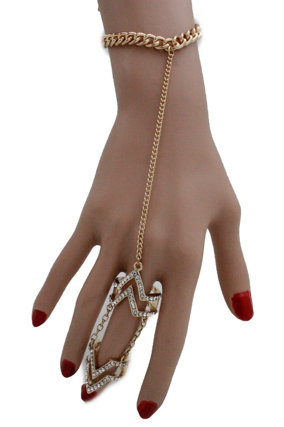Women Gold Metal Wrist Bracelet Trendy Fashion Jewelry Chevron Sexy Bling Ring