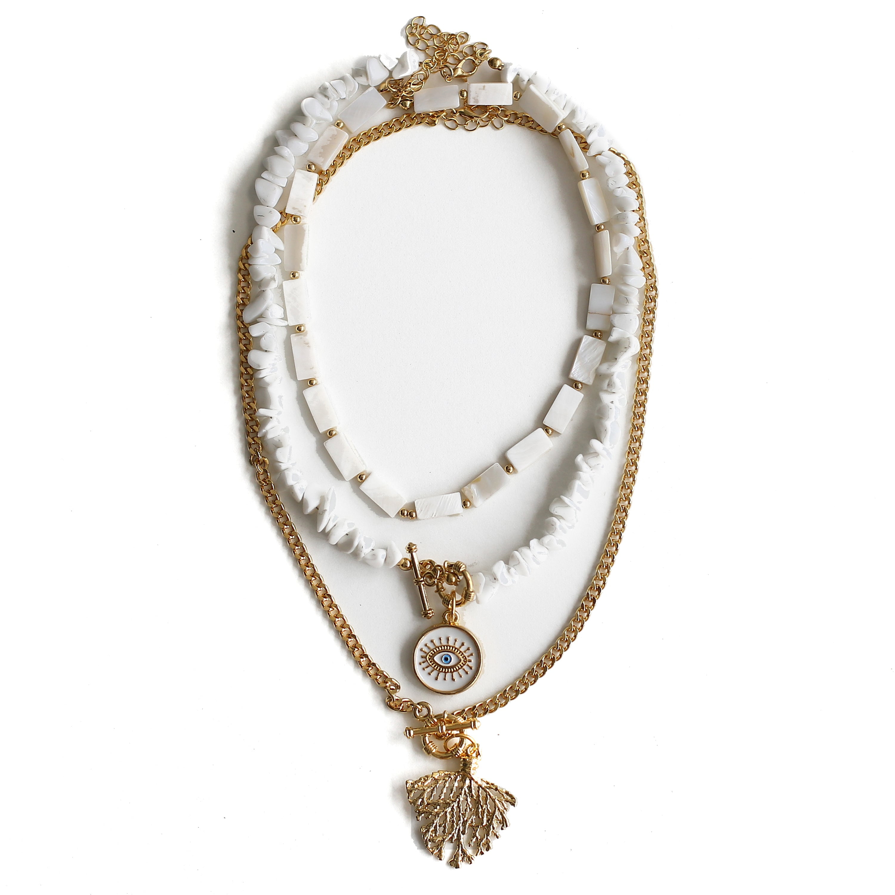 Women Gold-Plated Boho Layered Necklace Set 3Pcs, Mother of