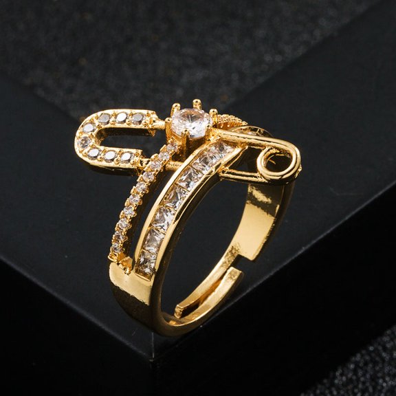 Women Gold Plated Ring Micropaved Zircon Pearl Geometric Copper 18K Plated Fashion Jewelry Statement Accessory