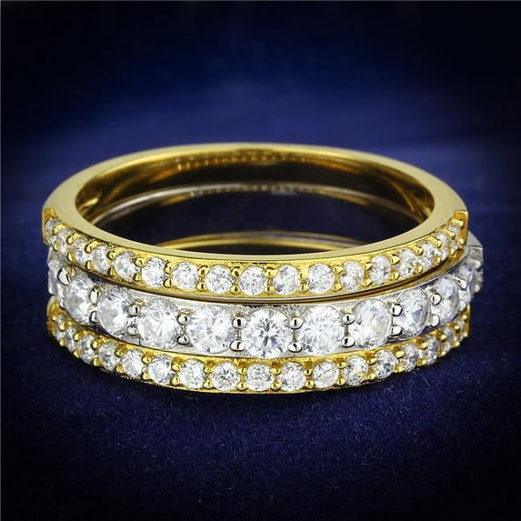 Women Gold & Rhodium 925 Sterling Silver Ring with AAA Grade CZ in Clear - Size 7