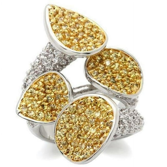 Women Gold & Rhodium Brass Ring with AAA Grade CZ in Topaz - Size 10