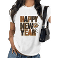 thumbnail image 1 of Women op Women 's Happy New Year Disco Ball Theme Graphic Tee T Shirt Festive Glitter Pattern Top Short Sleeve Round Neck White S-5XL, 1 of 4
