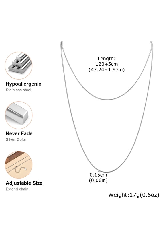 Women Gold Steel Tones Stainless Steel Double-layer Sweater Necklace Adjustable