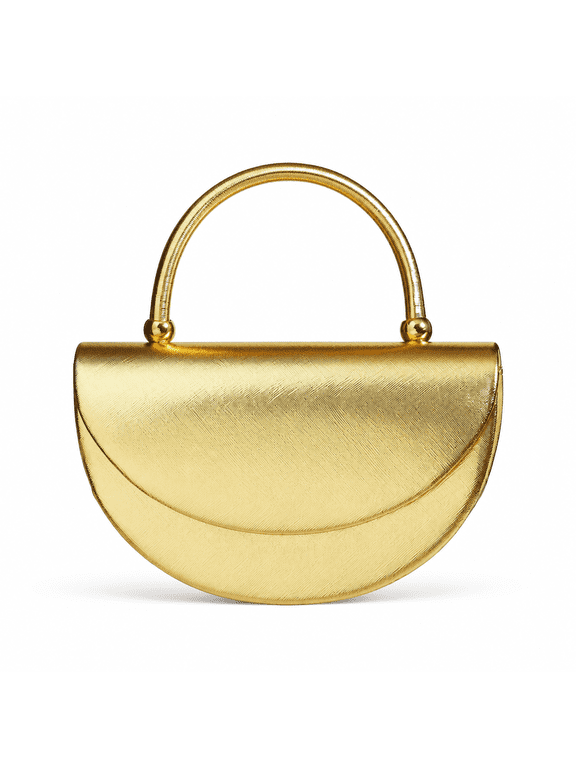 Women's Metallic Half-Moon Evening Handbag with Structured Top Handle, Gold