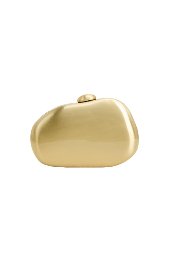 Women Gold metal evening Clutch Purse, Irregular Pebble Shape Metallic Hard Case Evening Bag, Formal Wedding Party Prom Handbag with Detachable Chain