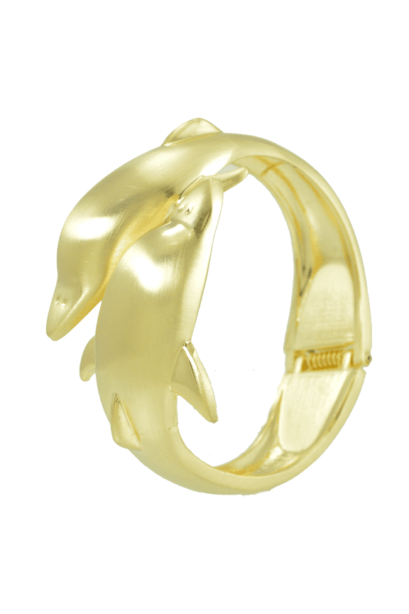 Women Gold-tone Metal dolphin bracelet fits 2.2 inches wrists.