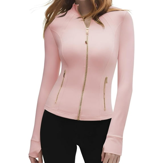 Women Golden Full Zip Up Workout Cropped Jackets Lightweight Athletic Yoga Tops