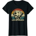 thumbnail image 1 of Women Golden Retriever Hund Life is Golden Retro Vintage Short Sleeve Casual T-Shirt, 1 of 3