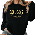 thumbnail image 1 of Women Golden letters 2026 New Chapter Theme Graphic Casual Tee T Shirt Tops Round-neck long-sleeved Black S-3XL, 1 of 6