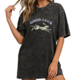 thumbnail image 1 of Women Good Luck Cream Rabbit Graphic Washed T-Shirt Comfortable Tops Round Neck Cotton T Shirt Black S-2XL Plus Size, 1 of 5
