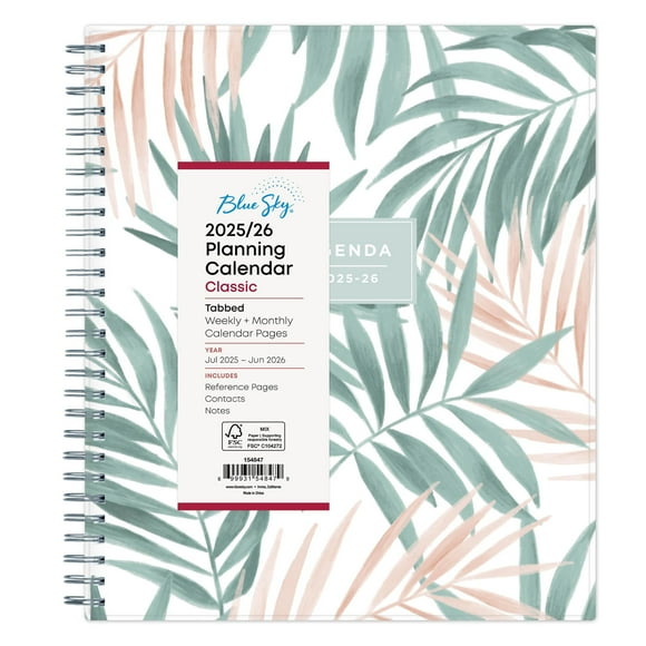 Blue Sky 2025-2026 Weekly and Monthly Academic Year Planner Calendar, July 2025 - June 2026, 8" x 10.875", Flexible Cover, Wirebound, Laminated Tabs, Seychelle