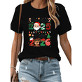 thumbnail image 1 of Women Goodbye 2025 Hello 2026 Theme Santa Claus and elk Graphic Tee T Shirt Tops Short Sleeve Round Neck Black S-5XL, 1 of 5