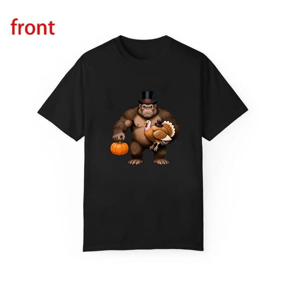 Women Gorilla Thanksgiving Tee T Shirt Graphic Tops ,Gorilla with Turkey Pumpkin Design Comfort Short Sleeve Gray S-3XL