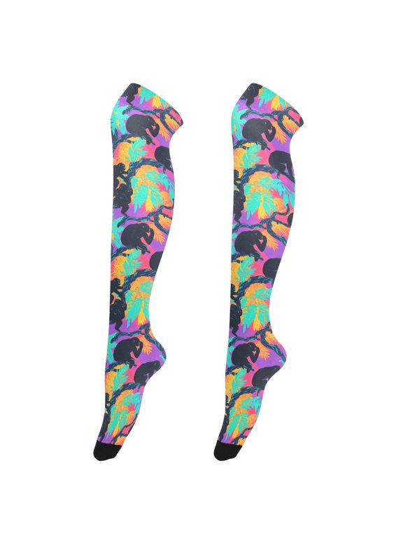 Women Gorillas Tie Dye Palm Pattern Over Knee Thigh High Socks