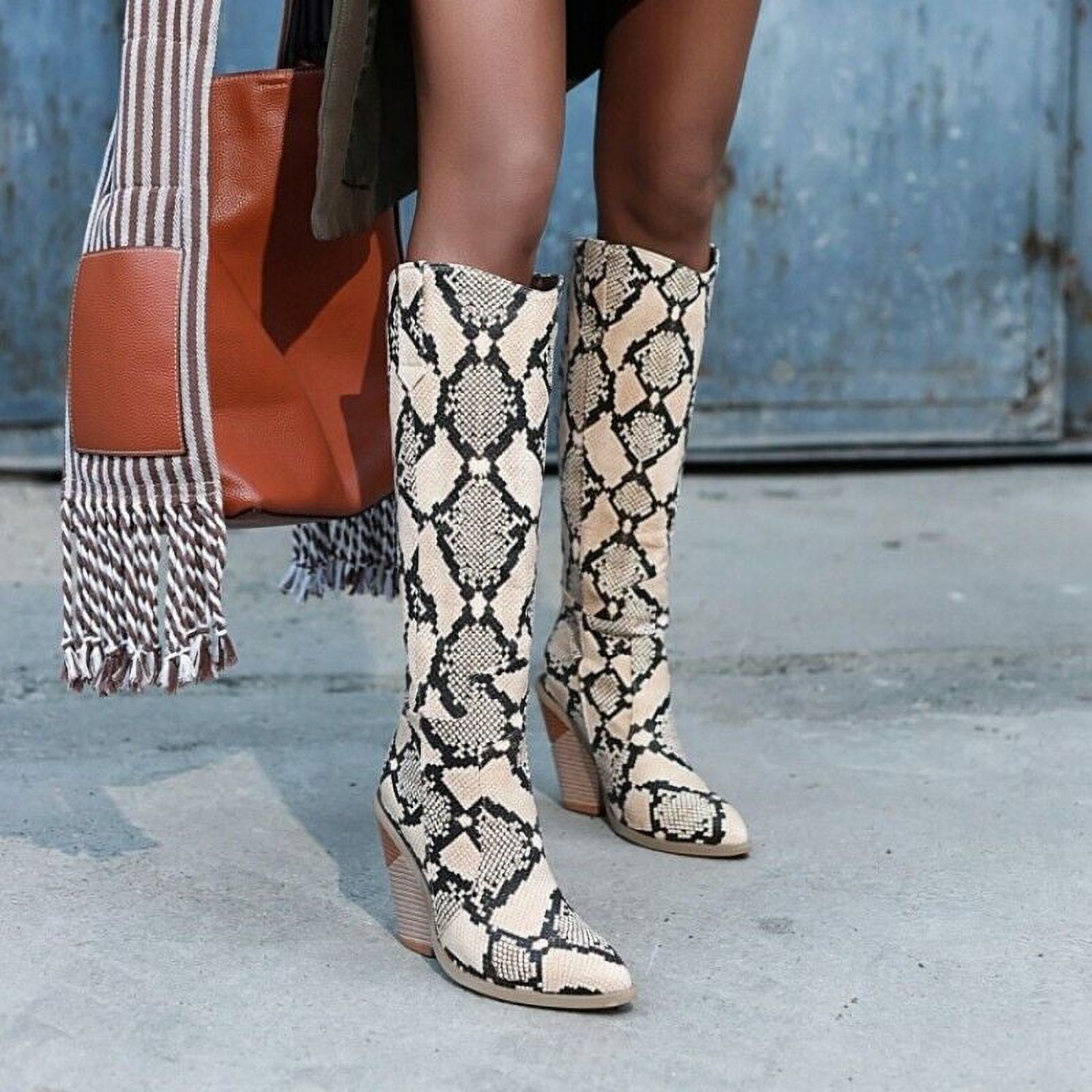snakeskin knee high boots low heel