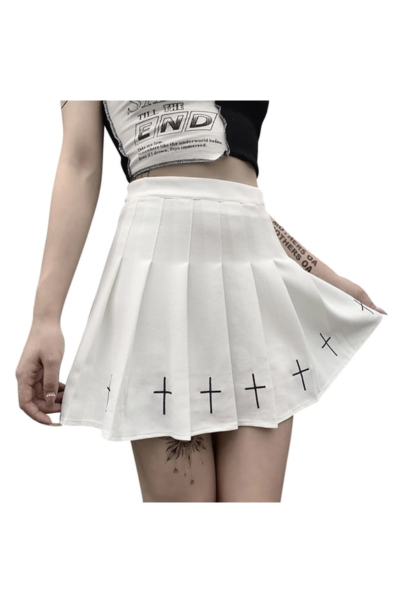 Women Goth Punk Short Skirt High Waisted Pleated A-line Gothic Mini Skirts E-Girl Streetwear