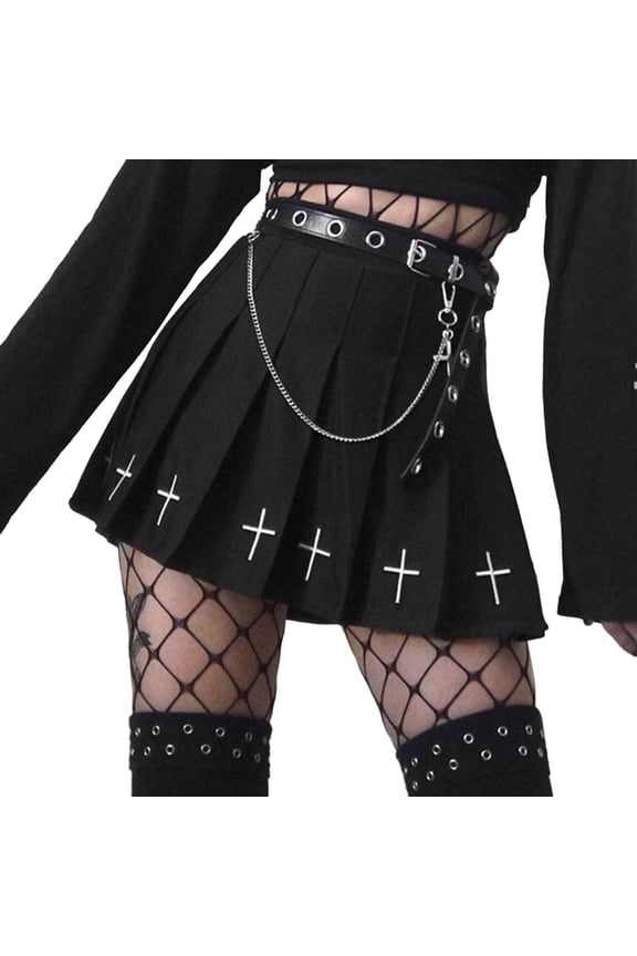 Women Goth Punk Short Skirt High Waisted Pleated A-line Gothic Mini Skirts E-Girl Streetwear