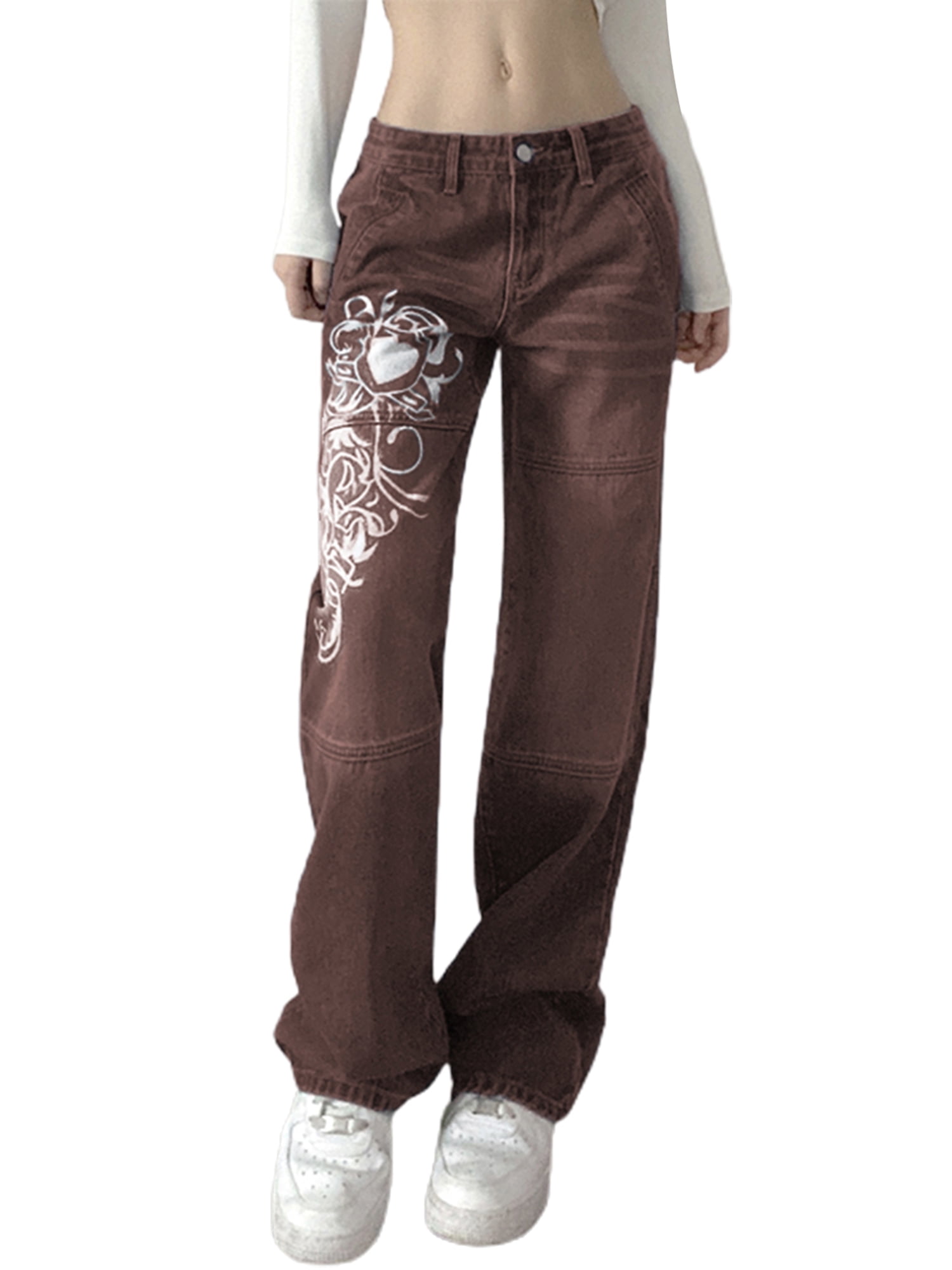 Women Gothic Cargo Pants Wide Leg Baggy Jeans Indie Aesthetic Y2K