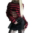 thumbnail image 1 of Women Gothic Crop Tops Punk Long Sleeve Round Neck Striped Print Loose T-Shirts 90s Harajuku Clothes, 1 of 6