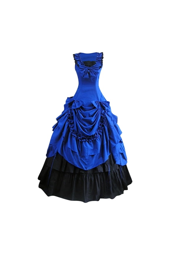 Women Gothic Dress Halloween 50s 60s Vintage Sleeveless Cocktail Swing Dress 1950s Audrey Rockabilly Prom Party Dress Blue L