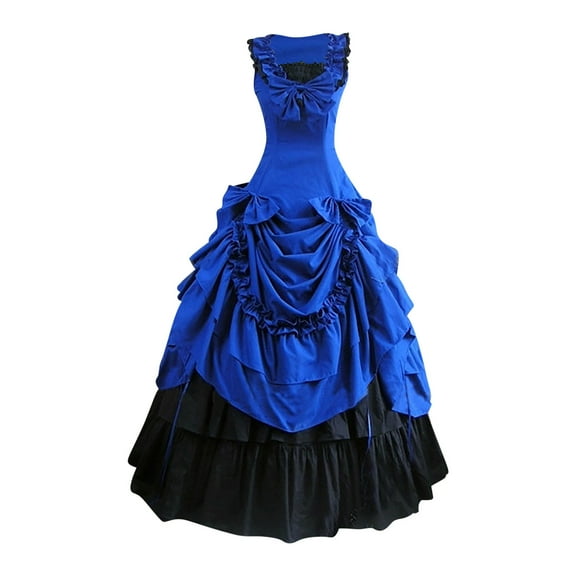 Women Gothic Dress Halloween 50s 60s Vintage Sleeveless Cocktail Swing Dress 1950s Audrey Rockabilly Prom Party Dress Blue XL