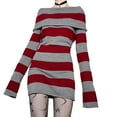 thumbnail image 1 of Women Gothic Dress Punk Witch Off Shoulder Striped Knit Dress Y2k Fairy Grunge Dress Halloween Dark Academia Clothes, 1 of 6