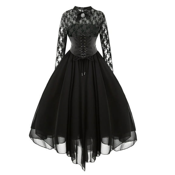 Women Gothic Dress with Corset Steampunk Plus Size formal Sexy Lace Handkerchief Hem Halloween Punk Hippie Dress