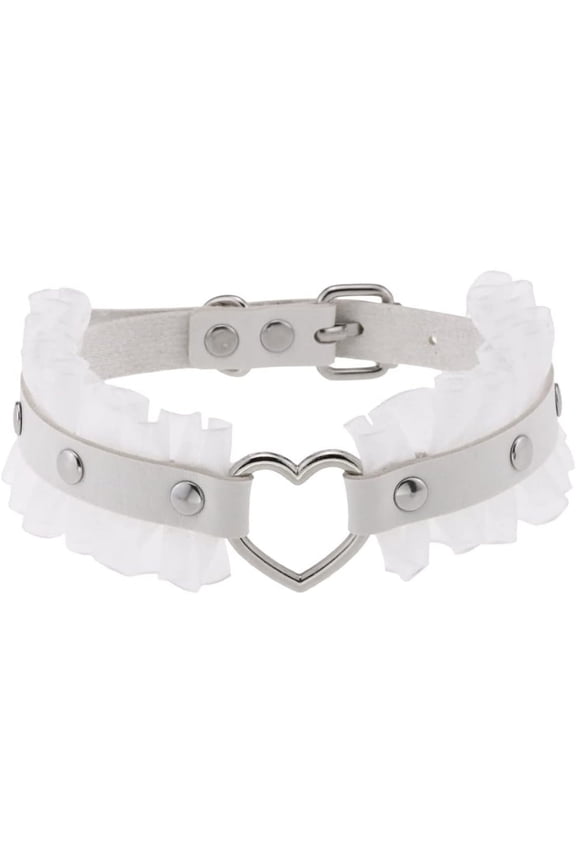 Women Gothic Goth Adjustable Choker, Lace Heart Punk Leather Collar Necklaces