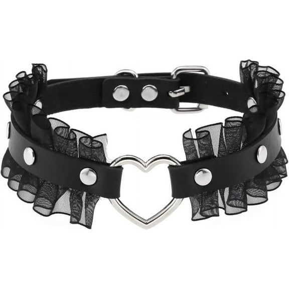Women Gothic Goth Adjustable Choker, Lace Heart Punk Leather Collar Necklaces