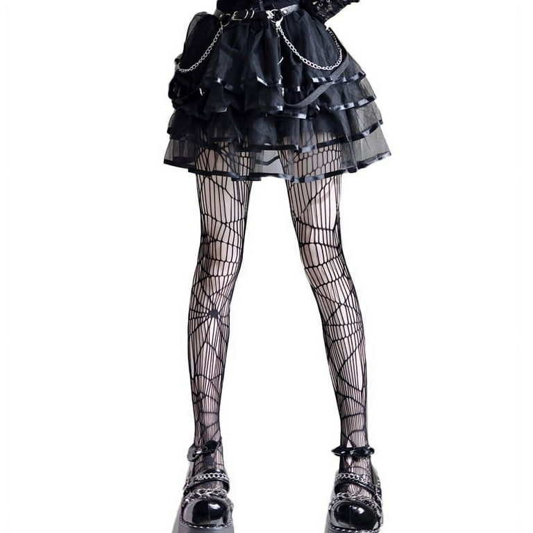 Women Gothic Halloween Fishnet Pantyhose Big Holes Hollow Out Spider Web  Patterned Mesh Tights Lolita Kawaii Stockings 