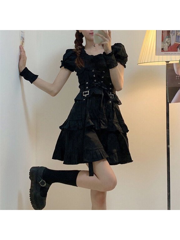 Women Gothic Lolita Dress Japanese Style Fashion Black Goth Clothes Kawaii Girl