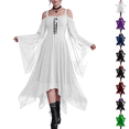 thumbnail image 1 of Women Gothic Off Shoulder Corset Bell Sleeve Irregular Hem Witch Halloween Midi Dress White M, 1 of 5