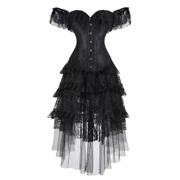 Women Gothic Party Off the Shoulder Bustier Corset Top with Tulle Skirt Black 6XL