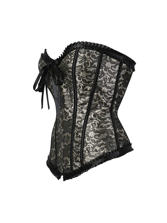 Women Gothic Pattern Party Clubwear Corset Bustiers Beige 4XL