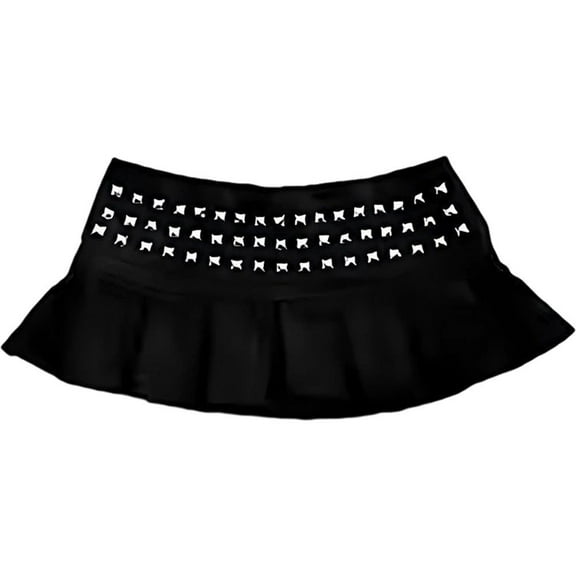 Women Gothic Punk Studded Mini Pleated Skirts Low Waist Short Skirts Harajuku Goth Skirt