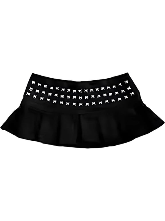 Women Gothic Punk Studded Mini Pleated Skirts Low Waist Short Skirts Harajuku Goth Skirt