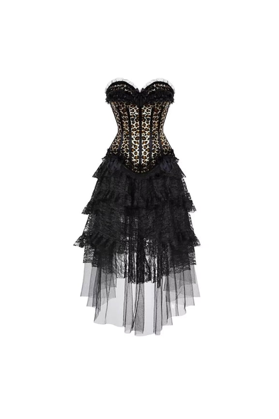 Women Gothic Push up Bustier Corset with Tulle Skirt Leopard M