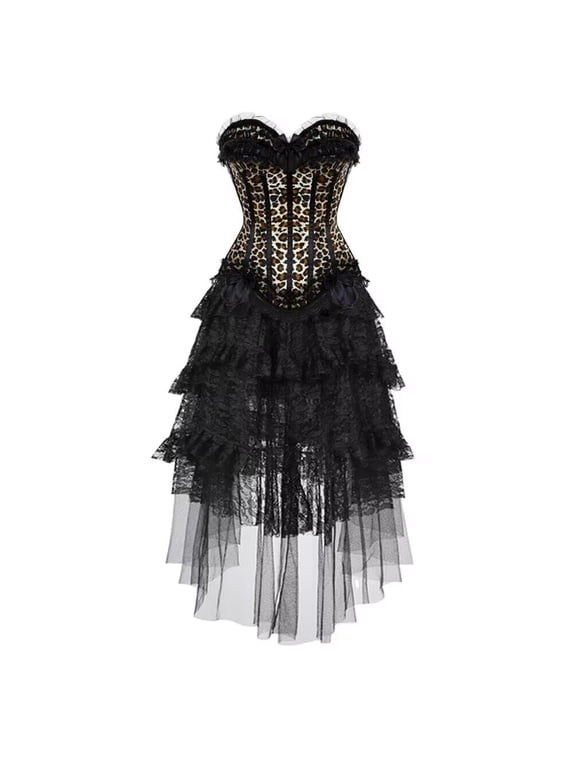 Women Gothic Push up Bustier Corset with Tulle Skirt Leopard M