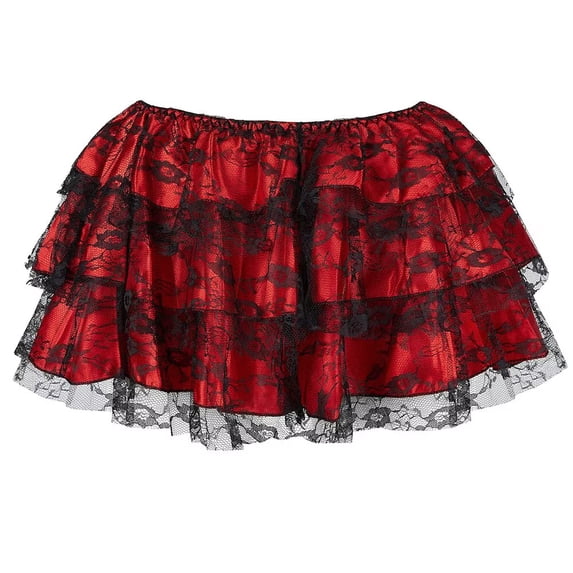 Women Gothic Skirt Classic Layered Short Lace Skirts Red XXS
