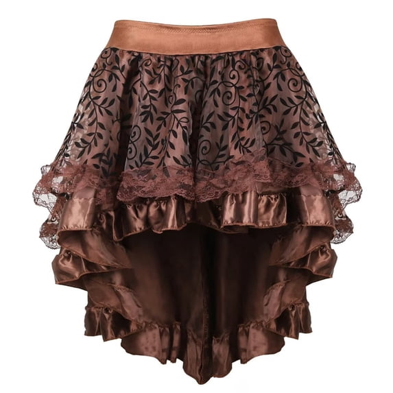 Women Gothic Skirt Fluffy Pleated Layered Tutu Skirts Brown L