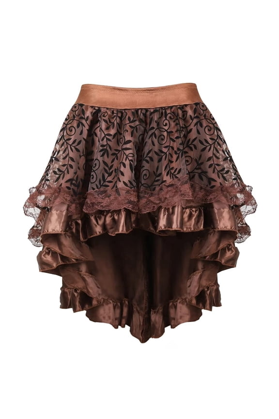 Women Gothic Skirt Fluffy Pleated Layered Tutu Skirts Brown L