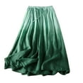 Women Gradient Cotton Linen Skirt Vintage Comfort Elastic Waist Skirt A