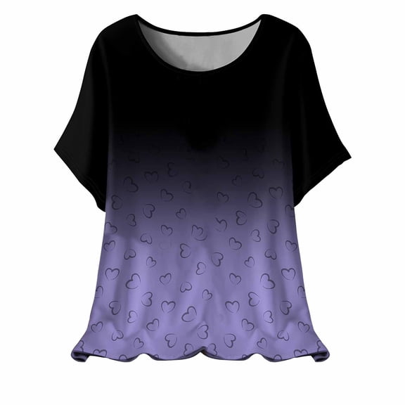 Women Gradient Heart Shirts Loose Short Sleeve Tshirts Crewneck Pullover Tops Summer 2025 Fashion
