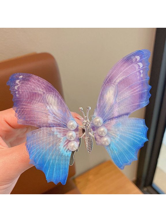 Women Gradient Moving Butterfly Barrette Tulle Hair Clip for Kids Girls Princess Colorful Hairpin Cute Hair Headwear Accessories
