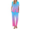 thumbnail image 1 of Women Gradient Pajamas Set Button down Sleepwear Short Sleeve Nightwear with Long Pants Two Piece Soft Pjs Set New Plus Size Pajamas Blue M, 1 of 5